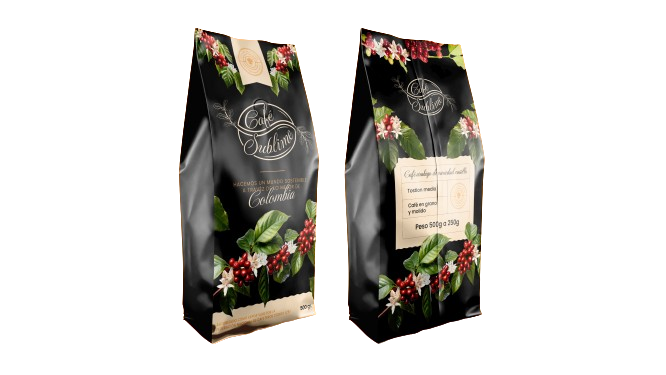 Presentación frontal y posterior del empaque negro de Café Sublime
